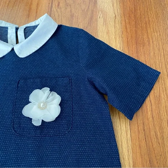 Jacadi Paris Girl Navy Blue Blouse with White Collar